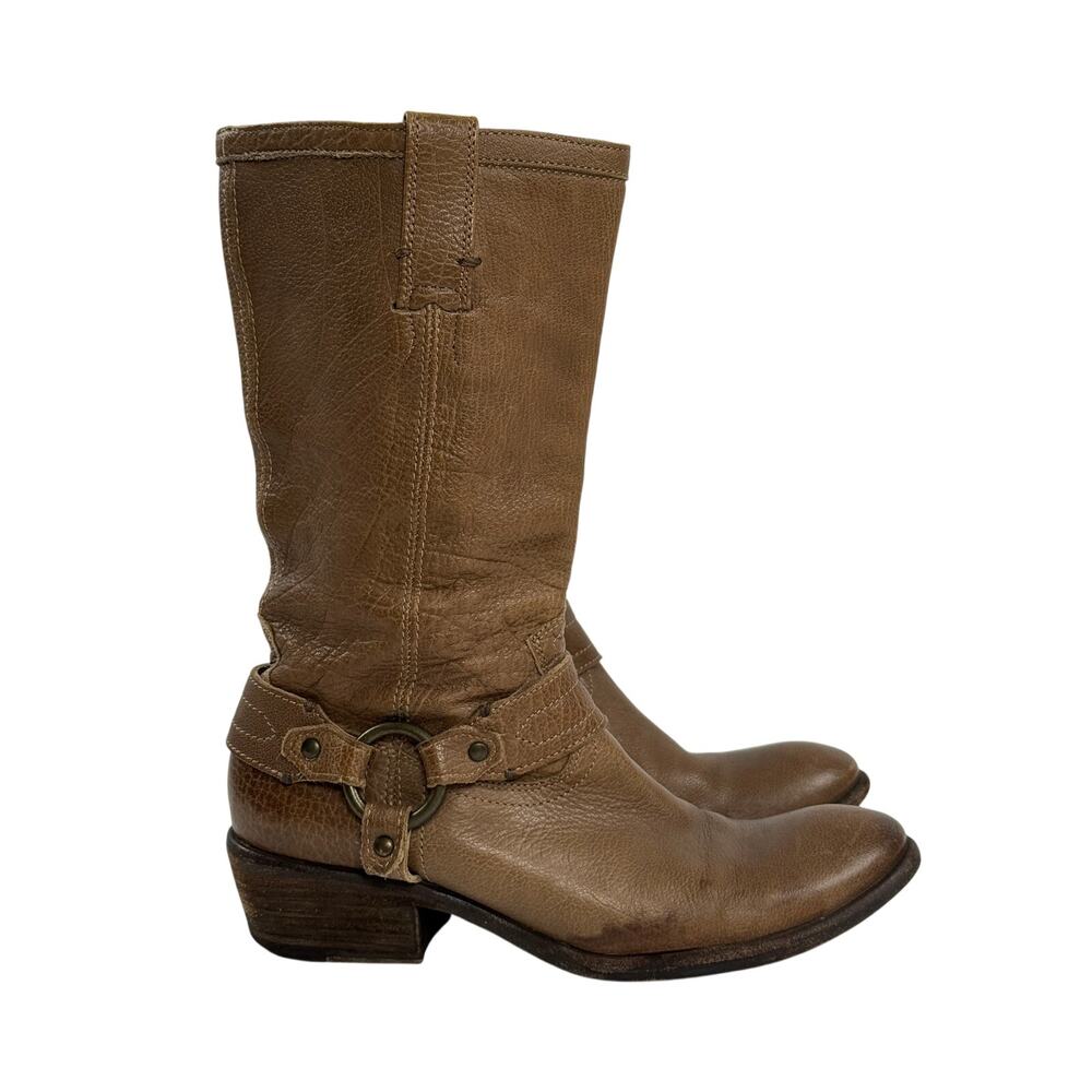 FRYE Carson Harness 77006 Light Brown Leather Mid Calf Boots Women's 7.5